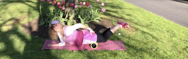 Image of Laura Coleman Waite showing how to roll your quads on a roller